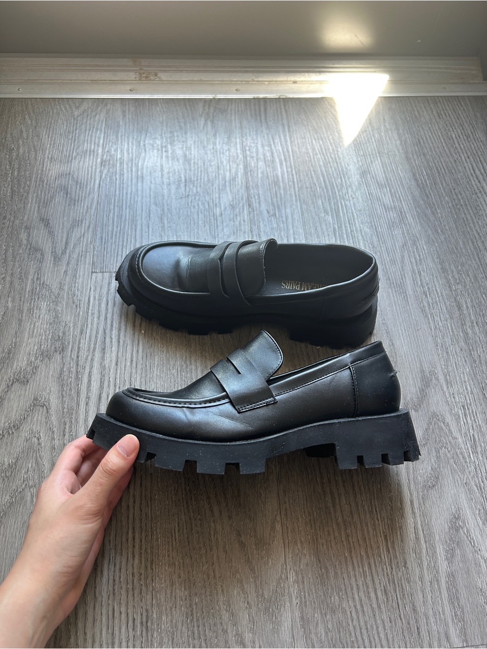 Black Chunky Lug Sole Penny Loafers - Women
